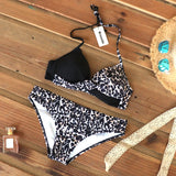Riseado Sexy Push Up Bikinis Set Swimwear Swimsuits Halter Leaf Print