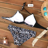Riseado Sexy Push Up Bikinis Set Swimwear Swimsuits Halter Leaf Print