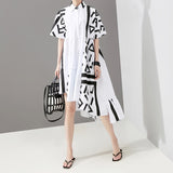 Women Stylish White Midi Shirt Dress Geometric Printed Plus Size
