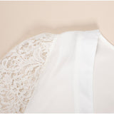 Women V-neck Lace Hollow Out Blouse Patchwork Long Sleeve
