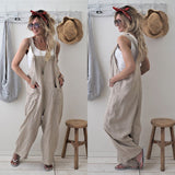 Casual Loose Solid Pockets Jumpsuit Cropped Pant Rompers