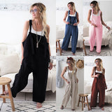 Casual Loose Solid Pockets Jumpsuit Cropped Pant Rompers