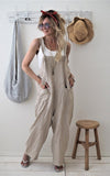 Casual Loose Solid Pockets Jumpsuit Cropped Pant Rompers