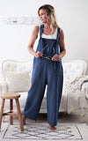 Casual Loose Solid Pockets Jumpsuit Cropped Pant Rompers
