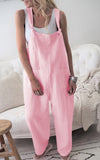 Casual Loose Solid Pockets Jumpsuit Cropped Pant Rompers