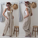Casual Loose Solid Pockets Jumpsuit Cropped Pant Rompers