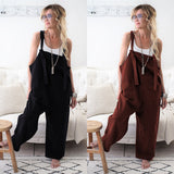 Casual Loose Solid Pockets Jumpsuit Cropped Pant Rompers