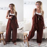 Casual Loose Solid Pockets Jumpsuit Cropped Pant Rompers