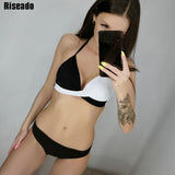Riseado Sexy Push Up Bikinis Set Swimwear Swimsuits Halter Leaf Print