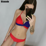 Riseado Sexy Push Up Bikinis Set Swimwear Swimsuits Halter Leaf Print