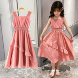 Summer Girl Chiffon Pleated Dress Kids Ruffles Polka Dot Dresses