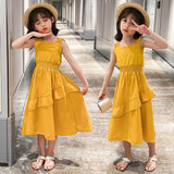 Summer Girl Chiffon Pleated Dress Kids Ruffles Polka Dot Dresses