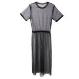 Summer Volie See Through Black Gauze Mesh Half Sleeve Lace Sundress