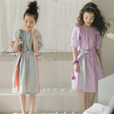 Teenager Girls Colorblock belt Dress Fashion Princess Party dress
