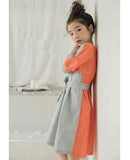 Teenager Girls Colorblock belt Dress Fashion Princess Party dress