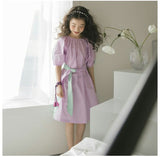 Teenager Girls Colorblock belt Dress Fashion Princess Party dress