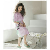 Teenager Girls Colorblock belt Dress Fashion Princess Party dress