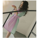 Teenager Girls Colorblock belt Dress Fashion Princess Party dress