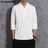 Mens Kimono Loose Seven-quarter Sleeve Shirt Blouse Brand Clothing
