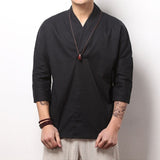 Mens Kimono Loose Seven-quarter Sleeve Shirt Blouse Brand Clothing