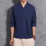 Mens Kimono Loose Seven-quarter Sleeve Shirt Blouse Brand Clothing