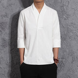 Mens Kimono Loose Seven-quarter Sleeve Shirt Blouse Brand Clothing