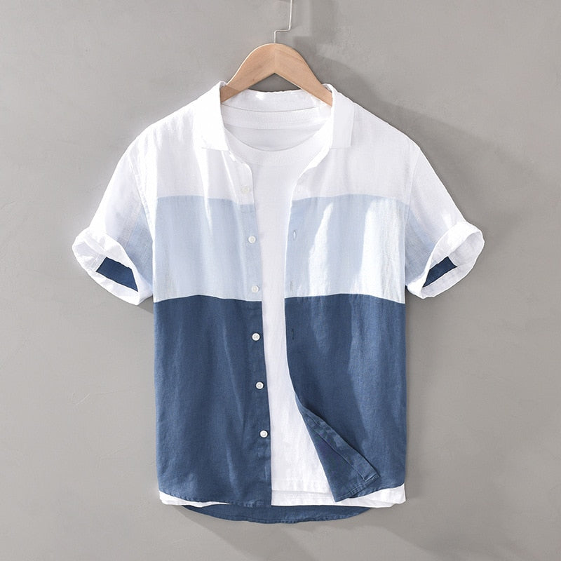 Shirts Button-Down Clothing Men Men Patchwork Color Single Breasting