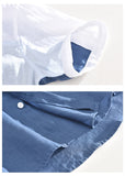 Men High Quality 100% Linen Fabric Gradient Patchwork Short Sleeve Casual Slim Shirt