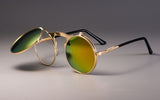 Steampunk Sunglasses Round Metal Women Retro Flip Double Metal Sun Glasses