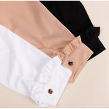 Women Ruffles Buttons OL Blouse O-Neck Long Sleeve Solid Tops