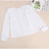 Women Ruffles Buttons OL Blouse O-Neck Long Sleeve Solid Tops