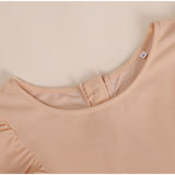 Women Ruffles Buttons OL Blouse O-Neck Long Sleeve Solid Tops