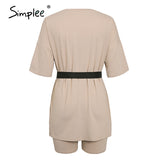 Simplee Casual solid women's two piece suit including belt solid color