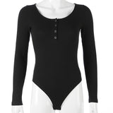 Darlingaga sexy black bodysuits skinny buttons long sleeve