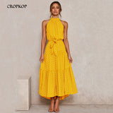 Summer Long Dress Polka Dot Casual Midi Dresses Black Halter Strapless