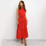 Summer Long Dress Polka Dot Casual Midi Dresses Black Halter Strapless
