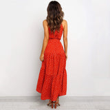 Summer Long Dress Polka Dot Casual Midi Dresses Black Halter Strapless