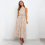 Summer Long Dress Polka Dot Casual Midi Dresses Black Halter Strapless
