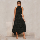 Summer Long Dress Polka Dot Casual Midi Dresses Black Halter Strapless