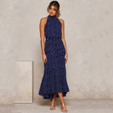 Summer Long Dress Polka Dot Casual Midi Dresses Black Halter Strapless