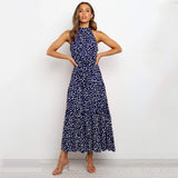 Summer Long Dress Polka Dot Casual Midi Dresses Black Halter Strapless