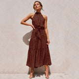Summer Long Dress Polka Dot Casual Midi Dresses Black Halter Strapless
