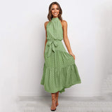 Summer Long Dress Polka Dot Casual Midi Dresses Black Halter Strapless