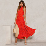 Summer Long Dress Polka Dot Casual Midi Dresses Black Halter Strapless