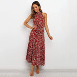 Summer Long Dress Polka Dot Casual Midi Dresses Black Halter Strapless