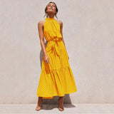 Summer Long Dress Polka Dot Casual Midi Dresses Black Halter Strapless