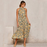 Summer Long Dress Polka Dot Casual Midi Dresses Black Halter Strapless