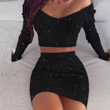 Striped V Neck Slim Knit Soft Off the Shoulder Long Sleeve