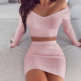 Striped V Neck Slim Knit Soft Off the Shoulder Long Sleeve
