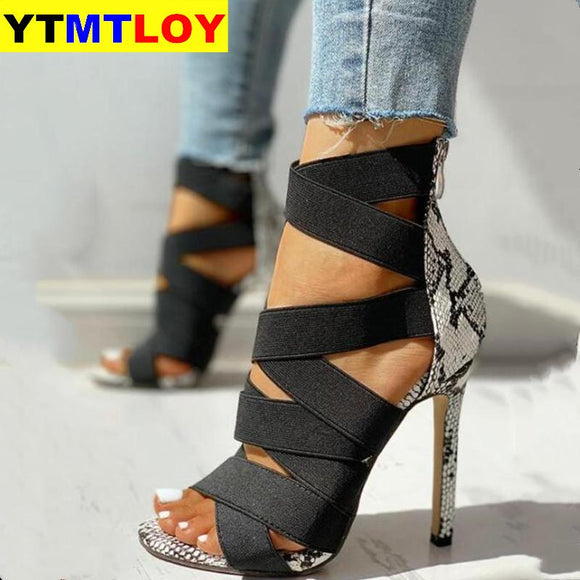 Woman Pumps High Thin Heels Pointed Toe Rhinestone Gladiator Party Sexy Prom Shoes